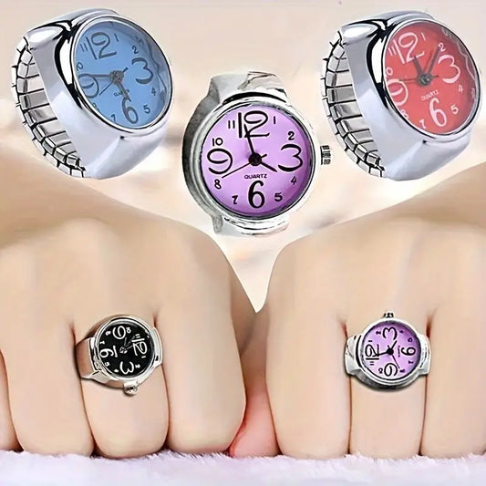 Chic Women's Ring Watch - Funky Couples' Mini Clock, Quartz Movement, Zinc Alloy Band & Case