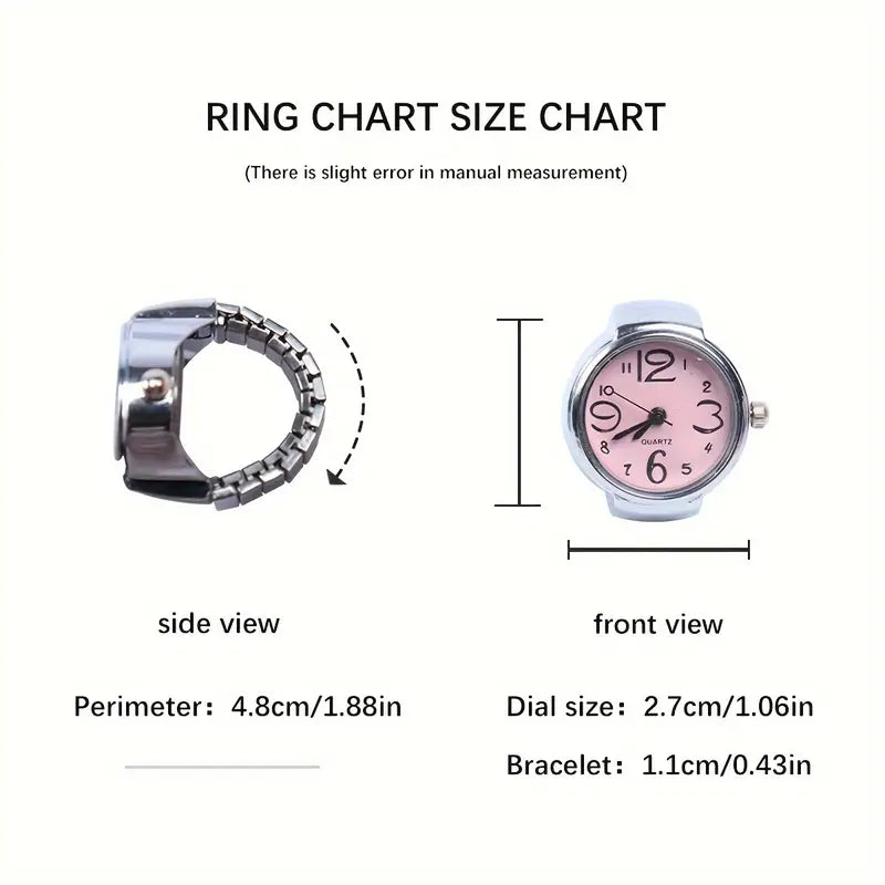 Chic Women's Ring Watch - Funky Couples' Mini Clock, Quartz Movement, Zinc Alloy Band & Case