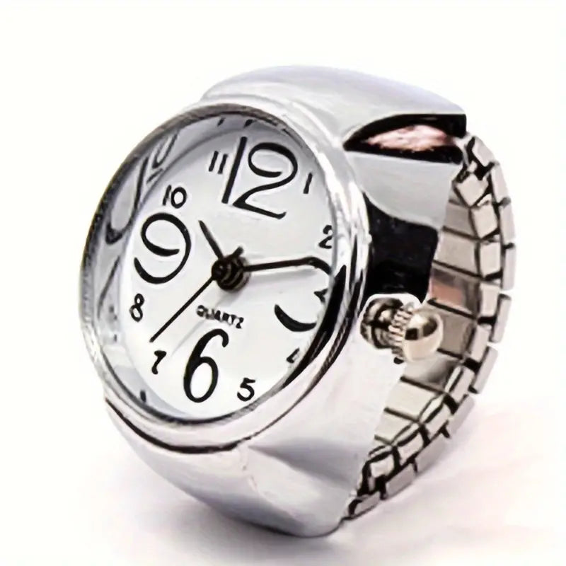 Chic Women's Ring Watch - Funky Couples' Mini Clock, Quartz Movement, Zinc Alloy Band & Case