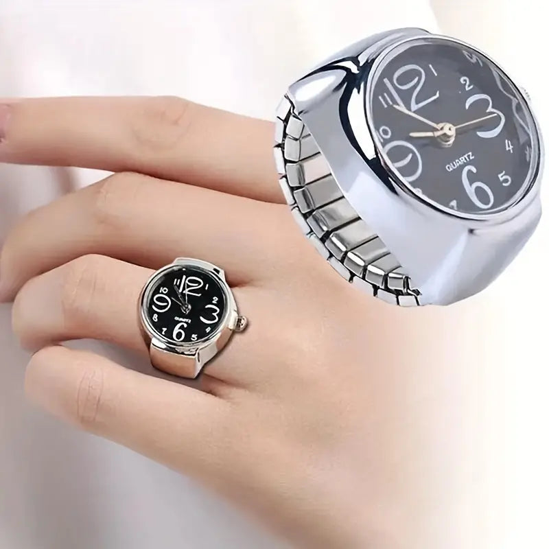 Chic Women's Ring Watch - Funky Couples' Mini Clock, Quartz Movement, Zinc Alloy Band & Case