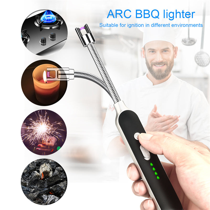 Hot Sale USB Electric Rechargeable Kitchen Long Lighter Suitable for Stove Ignition Windproof LED Plasma Arc Flameless Lighter