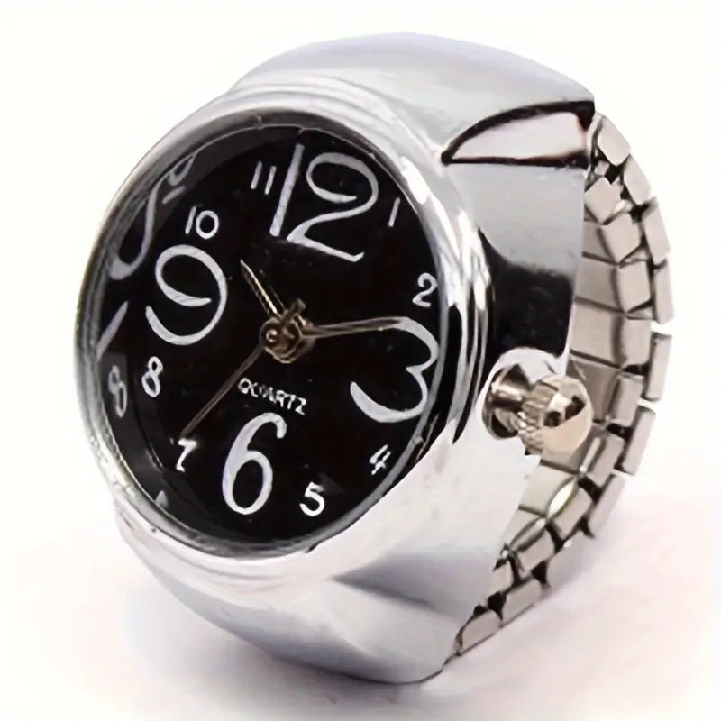 Chic Women's Ring Watch - Funky Couples' Mini Clock, Quartz Movement, Zinc Alloy Band & Case